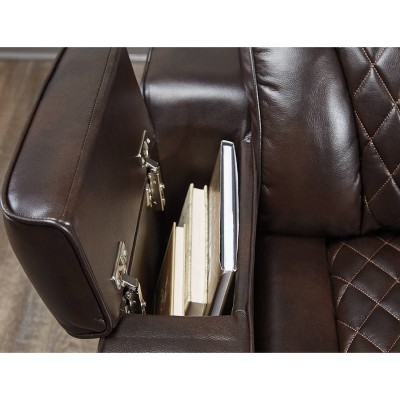 Brown Faux Leather Power Reclining Sofa with Storage and Cup Holders