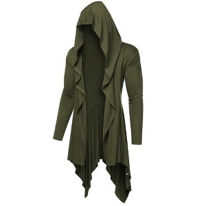 COOFANDY Long Hooded Cardigan Ruffle Shawl Collar Open Front Lightweight Drape Cape Overcoat with Pockets - 1 of 4