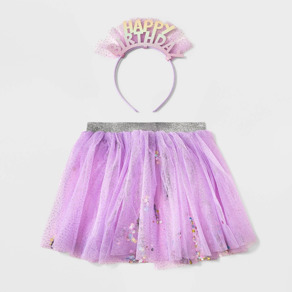 Toddler Girls' 2pc Happy Birthday Headband and Tutu Set - Cat & Jack™ Purple
