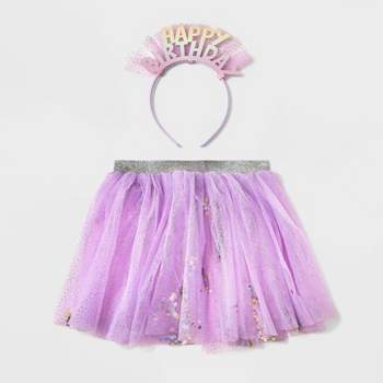 Toddler Girls' 2pc Happy Birthday Headband and Tutu Set - Cat & Jack™ Purple