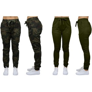 Galaxy By  Harvic Women's Loose Fit  Basic Stretch Twill Joggers-2 Pack - 1 of 2