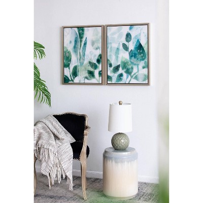 Green and White Acrylic Leaf Print Wall Art Set