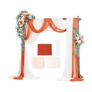 VEVOR Artificial Wedding Arch Flowers Kit,Orange Wedding Arch Flowers with Drapes Kit (5Pcs) -2Pcs Floral Arrangement, 3Pcs Sheer Drapes,Multicolored - 1 of 4