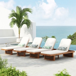 Christopher Knight Home Rourke Modern Outdoor Acacia Wood Rattan Lounge Chair with Adjustable Backrest and Cushion - 1 of 4