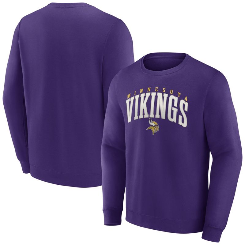 NFL Minnesota Vikings Men&#39;s Varsity Letter Long Sleeve Crew Fleece Sweatshirt, 1 of 4