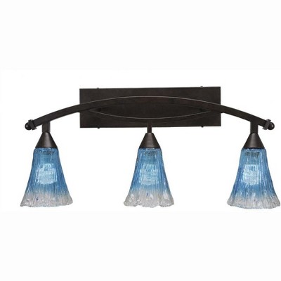Toltec Lighting Bow 3 - Light Vanity in  Bronze with 5.5" Fluted Teal Crystal  Shade