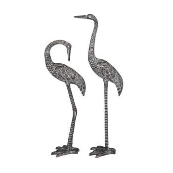 Set of 2 Aluminum 31" Traditional Cranes Garden Sculpture Dark Gray - Olivia & May