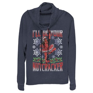 Juniors Womens Marvel Christmas Deadpool Nutcracker Cowl Neck Sweatshirt - 1 of 3