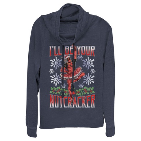 Juniors Womens Marvel Christmas Deadpool Nutcracker Cowl Neck Sweatshirt - image 1 of 3