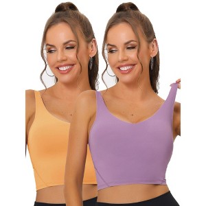 Allegra K Women's Workout Fitness Padded Longline Wireless Yoga Sports Bras 2 Pcs - 1 of 4