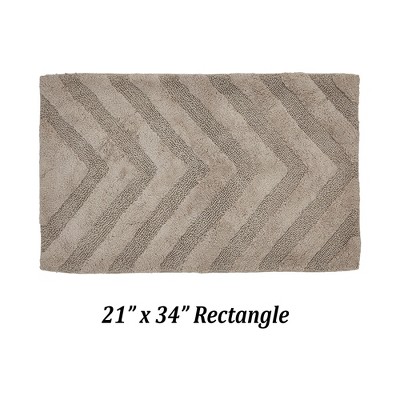 Beige Cotton Tufted Anti-Skid Bathroom Rug 21" x 34"