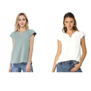 INSPIRE CHIC Women's Work Business Casual Plain Cap Sleeve Blouse 2 Packs - 1 of 4