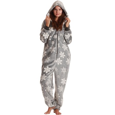 Just Love Womens One Piece Embossed Snowflake Adult Onesie Hoody Winter  Pajamas 6889-10540-GRY-XL