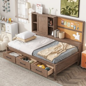 Whisen Twin Size Lounge Daybed with Storage Shelves, Cork Board, USB Ports and 3 Drawers - 1 of 4