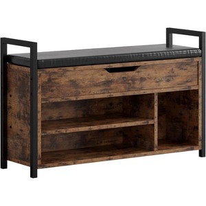 Industrial Shoe Storage Bench with Lift Top - Metal and Wood Entryway Bench with 2-Tier Shoe Rack, Functional Hallway Organizer - 1 of 4