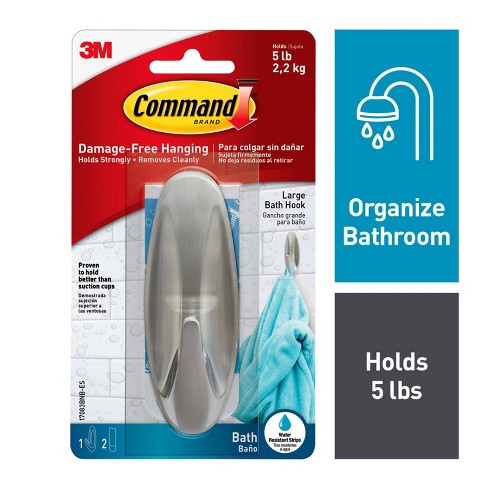 Command™ Bath Large Satin Brass Hook 2 Hooks, 2 Strips