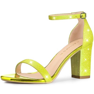 Allegra K Women's Glitter Ankle Strap Chunky Heels Sandals