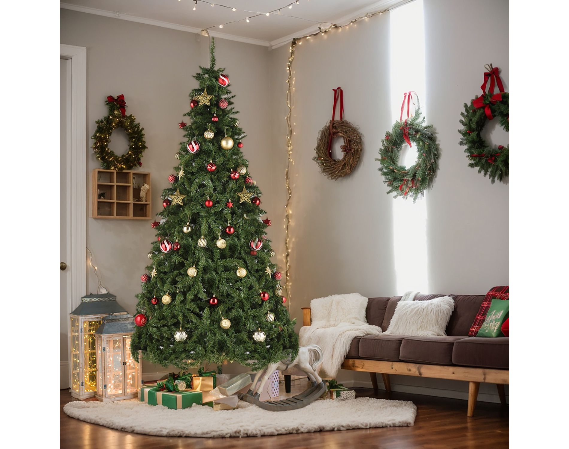 Resenkos 7.5ft Automatic Tree Structure PVC Material 600 Lights Warm Color 8 Modes 1200 Branches Christmas Tree Green