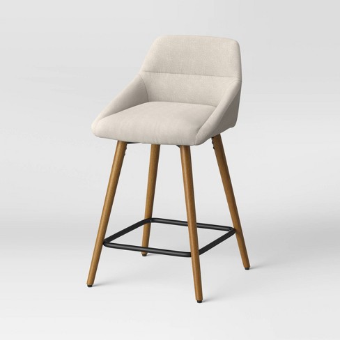 Timo Swivel Counter Height Barstool With Wood Base Cream Threshold Upholstered Hardwood Frame Target