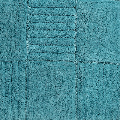 Aqua Cotton Checker Board Non-Slip Bath Rug 24 x 40
