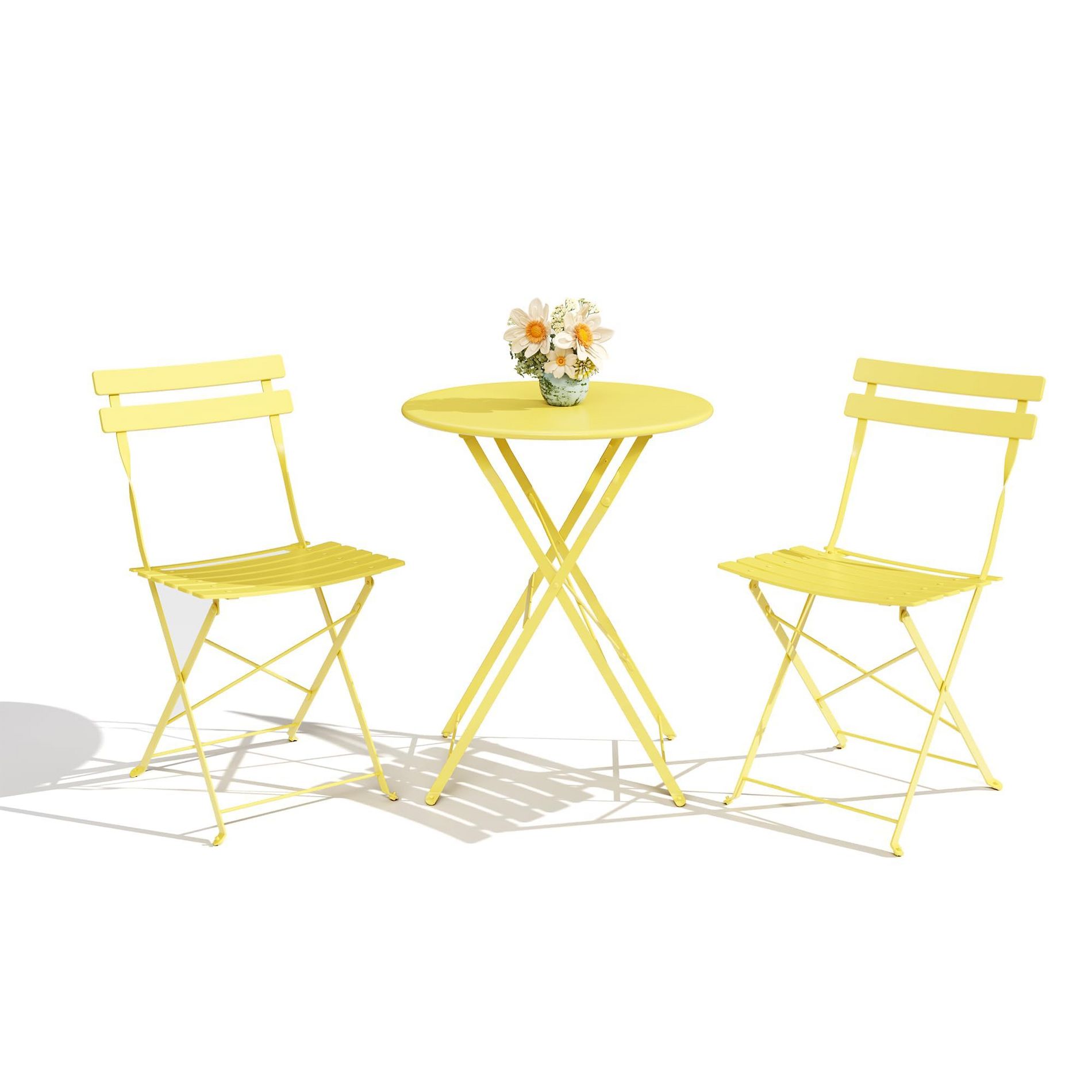 EcoSummer 3-Piece Folding Bistro Set Outdoor Patio Furniture with 2 Chairs and Table for Small Spaces Yellow.