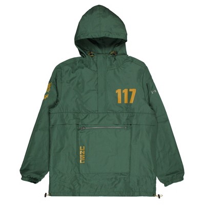 Halo Men's UNSC Master Chief 117 Windbreaker Jacket Pullover Green Gold