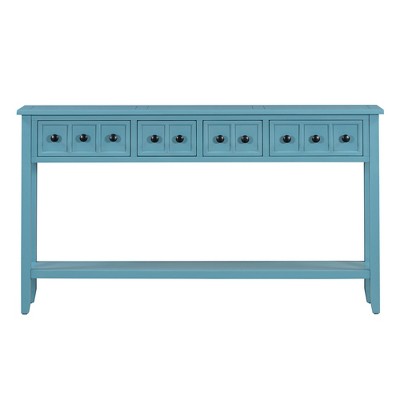 VYNXARIA Turquoise Green Console Table with Drawers and Bottom Shelf