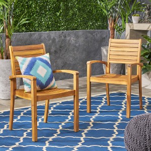 Wood Outdoor Dining Chair Lounge Chair Lawn Chair in Set of 2 - 1 of 4