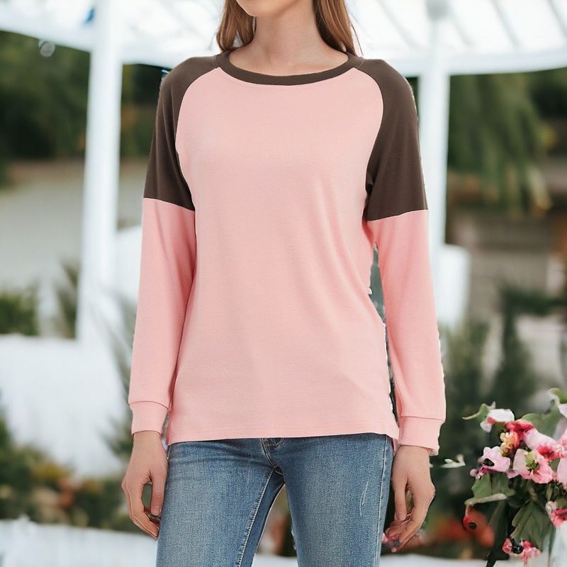 Anna-Kaci Women's Casual Crewneck Sweatshirts Long Sleeve Color Block Blouses Side Slit Pullover Tops, 4 of 7
