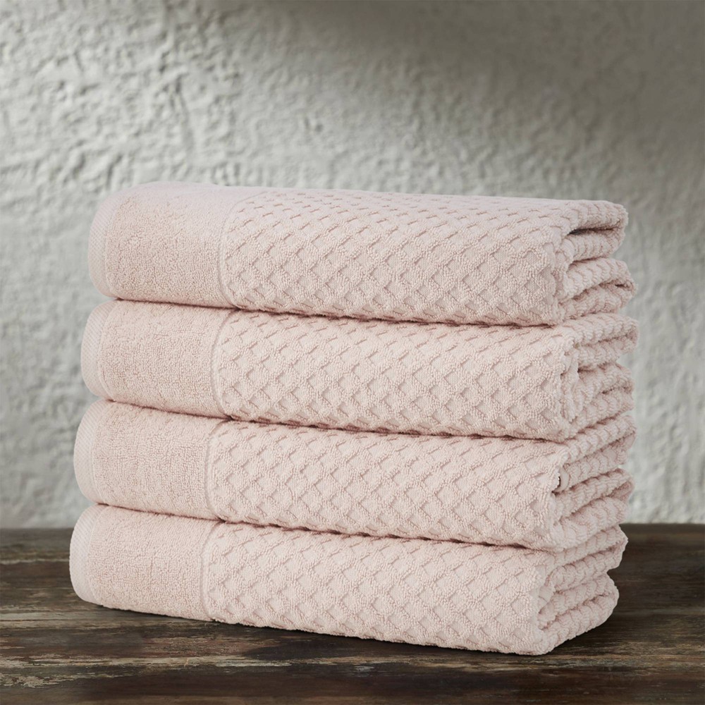 Photos - Towel 4pc Cotton Diamond Textured Bath  Set Blush - Isla Jade