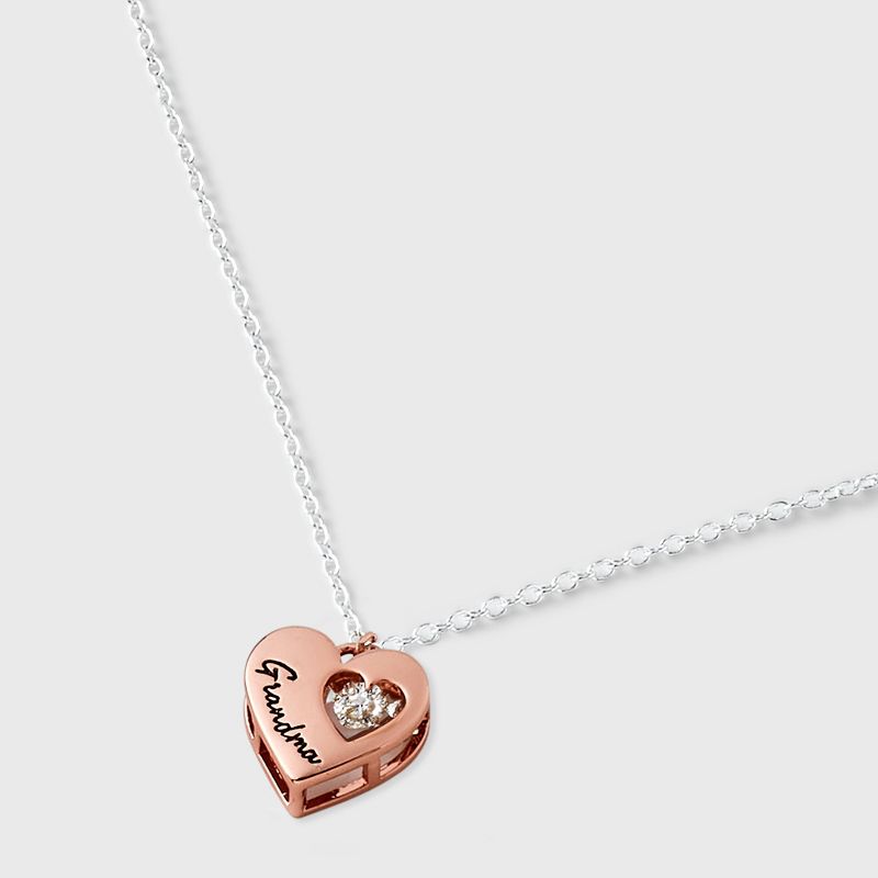Silver Plated Two Tone &#34;Grandma&#34; Heart with Dancing Cubic Zirconia Pendant Necklace - Silver/Rose Gold, 4 of 5