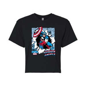 Women's - Marvel - Captain America Comic Book Panels Cropped Graphic T-Shirt - 1 of 4