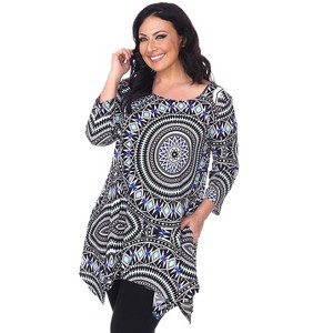 Women's Plus Size 3/4 Sleeve Printed Maji Tunic with Pockets - White Mark - 1 of 3