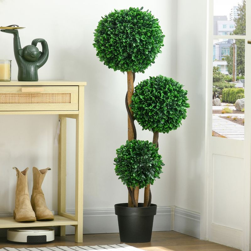 HOMCOM 43.25" Artificial 3 Ball Boxwood Topiary Tree with Pot, Indoor Outdoor Fake Plant for Home Office Living Room Decor, 3 of 7