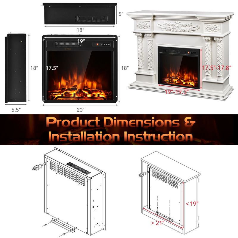 Costway 18 inch Electric Fireplace Insert Freestanding & Recessed 1500W Stove Heater, 2 of 11