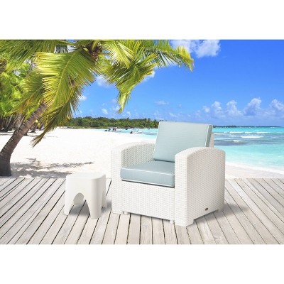 Magnolia White Rattan Club Chair with Blue Cushions