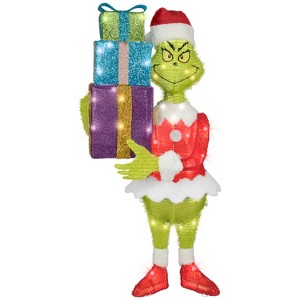Gemmy 3D Holiday Lighted Tinsel Sculpture Grinch w/Present Stack Dr. Seuss, Multicolored - 1 of 4