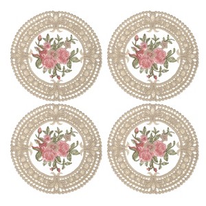Unique Bargains Polyester Floral Pattern Vintage Lace Absorbent Coasters - 1 of 4