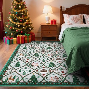 Christmas Large Living Room Area Rug Machine Washable Rugs Trellis Xmas Red Rug Non-Shedding Low Pile Farmhouse Carpet - 1 of 4