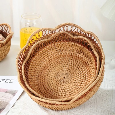 BRINJOY Handmade Rattan Storage Basket with Handles, Set of 2