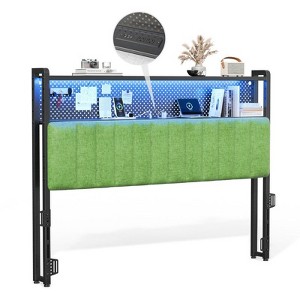 Karl Home Twin Full Queen King Size Headboard, Adjustable Upholstered Headboard with 2 Tier Shelves and Pegboard with Charging Stations and LED Lights - 1 of 4