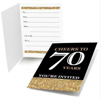 Big Dot of Happiness Adult 70th Birthday - Gold - Fill-In Birthday Party Invitations (8 count)
