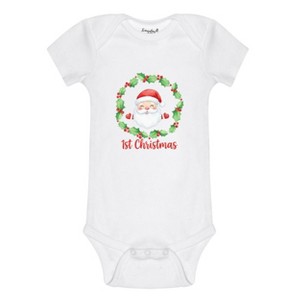Everyday Kids Christmas Collection 1st Christmas Santa Wreath Baby Onesie – Graphic Bodysuit - 1 of 4