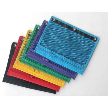 School Smart Mesh Zippered Binder Pockets, 10 x 7-1/2 Inches, Assorted Colors, Pack of 12