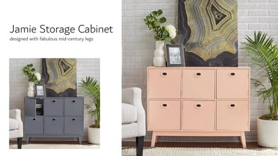 Mid-Century Modern Black and Walnut Freestanding Office Cabinet