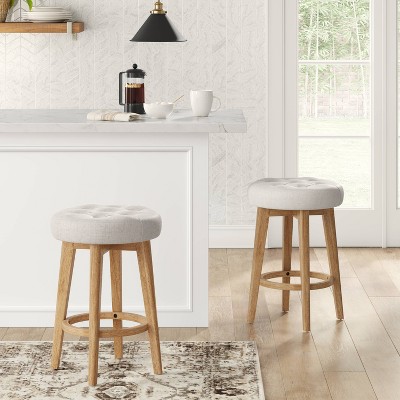 Allendale Backless Swivel Tufted Counter Height Barstool Linen - Threshold™, image 2 of 7 slides