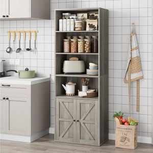 Farmhouse 71.4in Tall Bookcase with Doors 11.8in Depth Display Storage Shelves Industrial Bookcases Wooden 6 Shelf Bookshelves for Home Office - 1 of 4