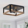 Industrial Rustic 4-Light Flush Mount Ceiling Light, Matte Black and Wood Ceiling Fixture, Open Frame - 2 of 4