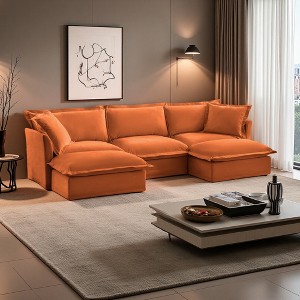 120" Chenille Slipcovered U-Shaped Modular Sectional Sofa with French Edges & Removable Covers - 1 of 4