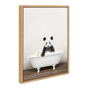 18" x 24" Sylvie Panda Waving in Rustic Bath Framed Canvas by Amy Peterson - Kate & Laurel All Things Decor - 1 of 4
